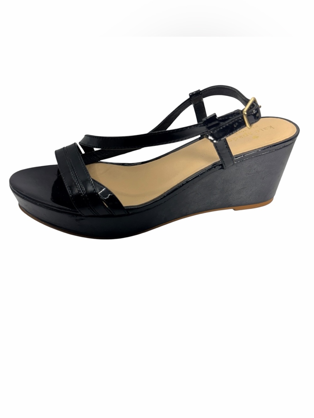 Kate Spade New York Black Patent Leather Platform Wedge Sandals Women Size 8.5 - Picture 4 of 8